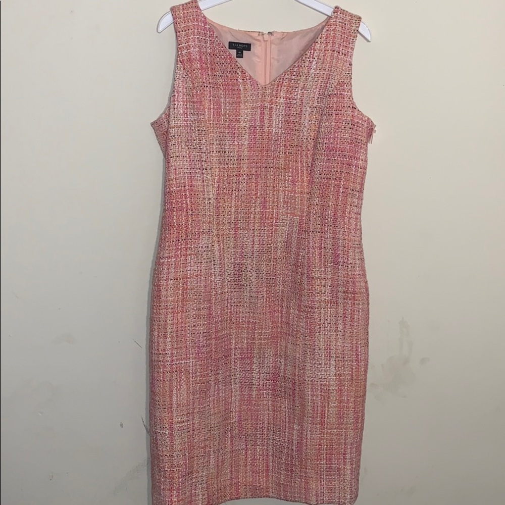 Talbots women’s pink tweed sleeveless sheath dress size 6p
